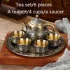 Teaware Sets European Style Retro Copper Tea Set Household Chinese High-end Teapot Teacup Tray Home Decoration Gift Ornaments