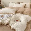 Bedding Sets Winter Warm 4pcs Luxury Velvet Duvet Cover Bed Sheet And Pillowcase Thickened 3D Carved Print Skirt