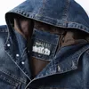 Männer Jacken Herbst Jacke Männer Military Jeans Mit Kapuze Einreiher Denim Mantel Windjacke Baumwolle Chaquetas Hombre M-4XL