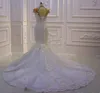 2024 Luxueux cristal perlé sirène robes de mariée Vintage arabe Dubaï 3D fleurs grande taille robe de mariée robe de mariage personnalisé