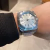 최고 품질의 사각형 옥토 로마 컬렉션 자동 블루 다이얼 시계 41.5mm 기계식 글랙 백 남성 시계 스테인레스 스틸 스트랩 남성 손목 시계