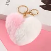 Fancy Double Contrast Color Plush Key Chain Fluffy Heart Shaped Soft Toy Fur Rabbit Pom Pom Keychain