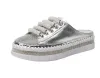 womens student girls sequine silver white shoes water drill thick sole 4CM high students slip on flats loafers can make big size 41 42