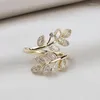 Wedding Rings Wheat Ear Leaf Open Cuff 18K Real Gold Plating Korea Fashion Jewelry Exquisite Green Zircon Elegant Women's Party Gift