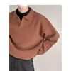 メンズセーターの色合いの編み編みセーターメンズオールドマネーマンのための特大のカジュアルプルオーバー秋の冬カーキポロトップ