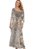 Casual Dresses Bohemian Leopard Print Kaftan Tunic Beach Dress Women Summer Beachwear Plus Size Half Sleeve Slash Neck Long Q1205Casual