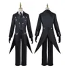 Cosplay Anime Butler Sebastian Michaelis Wig Black Swallowtail Uniform med handskar Halloween Outfits Cosplay