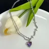 Ожерелье с подвеской Y2K, фиолетовое ожерелье с кристаллами в виде сердца, готическое ретро, металлическая блестящая цепочка на ключицу, женское ювелирное изделие для девочек, подарок