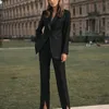 Kvinnors tvåbitar byxor kontor dam kvinnor kostymer 2 stycken formell blazer toppade lapel satin en knapp plus storlek skräddarsydd mamma till