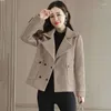 Women's Jackets Solid Color Short Wool Blend Coat Women Vintage Double Breasted Tweed With Pockets 2023 Autumn Slim Outwear Office Lady