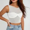 Damestanks vrouwen mesh vest mouwloze bemanning nek geplooide slanke fit zomers dames ruche crop top y2k gemonteerd shirt camis tops