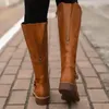 Boots Plus Size Knight Autumn Fashion Vintage Round Head Belt Buckle Thick Heel Hiking Knee High Botas De Mujer Largas 231101