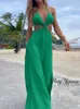 Robes décontractées 2023 femmes Maxi robe été Sexy licou sans manches dos ouvert découpe solide à lacets col en v taille plage
