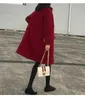 Giacca da donna autunno inverno cappotto in lana colletto da abito di media lunghezza bordeaux nero blu scuro 231101