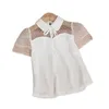 Детские рубашки модная шифоновая блузка для детей девочки летние дети белые рубашки с коротким рукавами подростковые рубашки кружево базовые футболки 230331