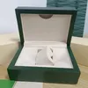 Дизайнерская деревянная коробка для часов Роскошные мужские аксессуары для часов Оригинальная внутренняя и внешняя женская коробка для часов Брошюра с зеленой коробкой Аксессуары для карт Сертификат Сумочка