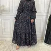 Etniska kläder Dubai Arab Muslim Chiffon Floral Maxi Dress for Women Lace-up Marocko Party Long Musluman Islamic Ramadan Abaya 2023