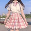 Clothing Sets JK Women 2023 Summer High Waist Pleated Skirts And Shirt Tie Korean Style For Girls Cute Sweet Plaid Mini Skirt