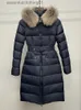 Parka à capuche en vraie fourrure pour femme, manteau épais et chaud avec ceinture, veste longue et Slim, imperméable, L231102