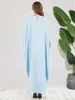 Etnische kleding abaya voor vrouwen hemelsblauw vleermuismouwen kant gesplitst vierkant gewaad jurk moslim dubai arabische mode casual vrouwelijk