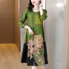 Robes décontractées 2023 vert Floral soie taille ample robe mi-longue printemps été élégant fête Vestidos femmes coréen Vintage luxe bal