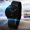 Orologi da polso Orologio da uomo d'affari di moda quadrante nero super sottile Orologio da polso maschile per il tempo libero 30 metri cinturino in acciaio impermeabile al quarzo per uomo