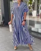 Robe à manches courtes décontractées de style européen et américain avec une fente latérale, un design chic et à la mode qui améliore votre charme AST283582