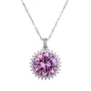 Pendant Necklaces 10 Luxury Round Large Pink Zircon Gem Necklace White Gold Plated For Women Jewelry