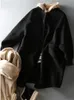 Casacos de lã femininos casuais com gola de beisebol imitação de casacos para mulheres moda coreana slim preto jaqueta básica outono inverno 2023 231101