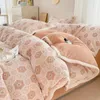 Conjuntos de cama Inverno Luxo Floral Coral Veludo Fleece Duvet Quilt Cover Bedsheet Fronha Conjunto Dupla Face Grosso Quente Home Têxtil