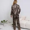 Dames Slaaplounge Dames Pyjama's Nachtkleding Nachtkleding Cathy Kezian Kaki L XL XXL Luipaardprint Ice Sillky Lange sleeshirt en broek Glad L231102