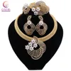 Bröllopsmycken sätter Cynthia Dubai Fashion Jewelry Set Elegant Women Gold Color Crystal Halsband Armband Partyörhängen Ring Lyxiga smycken 231101