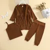 FOCUSNORM 3 Colors Autumn Causal Baby Girls Clothes Sets 3pcs Solid Knit Long Sleeve CardiganwithVestwithElastic Pants 1-4Y P230331