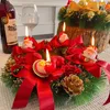 Decorative Flowers Wreaths Christmas Candlestick Wreath Hanging Decor Red Gold Garlands with Pine Cone Ribbon Home Xmas Party Table Ornament Window Decor 231102