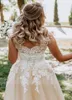 Garden Champagne Country Wedding Dress Up Back V Neck A Line Lace Appliques Bridal Gowns Plus Size Ppliques Ppliques