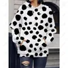 Felpe con cappuccio da donna Autunno Inverno Maglione 2023 Stampa leopardata Basic Bianco Oversize Maglione Vintage Caldo Maglioni di moda per le donne