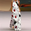 Casual jurken elegante mouwloze lange maxi jurk tijger geprinte vintage losse pocket chiffon strand dames zomer boho party dreeses