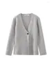 Maglieria da donna Inverno 2023 Cardigan Peplo Dettaglio Elegante blazer stile cardigan Manica lunga scollo a V Maglione lavorato a maglia con bottone singolo