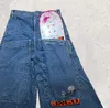 الجينز للسيدات JNCO الرجعية الهيب هوب نمط الأزرق كبير الجيب فضفاض هاراجوكو غير قوطي عريض الساق سراويل التزلج