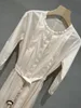 Casual Dresses 2023 Women Fashion Lantern Seven-quarter Sleeve Round Neck Solid Color Belt Cotton Dress 0213