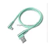 Cavi per telefoni cellulari Tipo C S Micro USB da 90 gradi 1M 2M 2A Cavi per caricabatterie rapido Linea dati intrecciata per S20 S21 S9 S10 Nota 20 Smartphone A Dhlu2