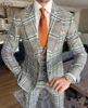 Herrdräkter Bröllopsdräkt för män Slim Fit Check Two Button Elegant Dress Male Clothing Blazer Set Custom Tuxedos 3 Piece (Jacket Pants Vest)