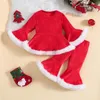 Conjuntos de roupas outono inverno bebê menina roupas de natal conjunto manga longa plush tops vermelho queimado calças meninas quente criança outfit