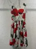 Casual jurken Red Roosarosee Pure katoen sexy backless mouwloze bloemenprint midi witte jurk 2023 lente zomer vrouwen vestidos gewaad