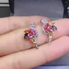 Orecchini a lobo Amanti romantici Doppio uccello Tormalina multicolore naturale Gemma S925 Argento Gioielli regalo per ragazze