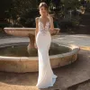 Abiti da sposa bohemien con sirena sexy aperta con spalline sul retro Abiti da sposa eleganti con applicazioni in pizzo da spiaggia Boho Plus Size BC1345