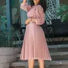 Plus Size Elegant spetsutskärning midiklänning Sexig rynkad midjeband A-linje aftonklänningar Casual Vestidos Mujer Primavera Verano