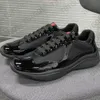 Leather Shoes Men Americas Cup Sneakers Patent Flat Trainers Mesh Lace-up Shoes Outdoor Runner Trainers Black With Box NO53