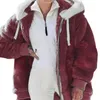 Damenjacken Winter Frauen Plüsch Casual Oversize Fleece Plaid Kunstpelz Mode Mit Kapuze Reißverschluss Warme Damen Einfarbig Mantel 2023 231101