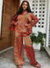 Women's Two Piece Pants Set African Stripe Print Long Sleeve Blouse Tops And Pant Suits Spring Autumn Women Sheath Matching Fashion Outfit